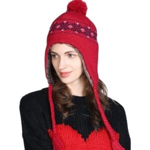 Jeff & Aimy Women's Wool Blend Knit Peruvian Style Beanie Winter Hat Earflap